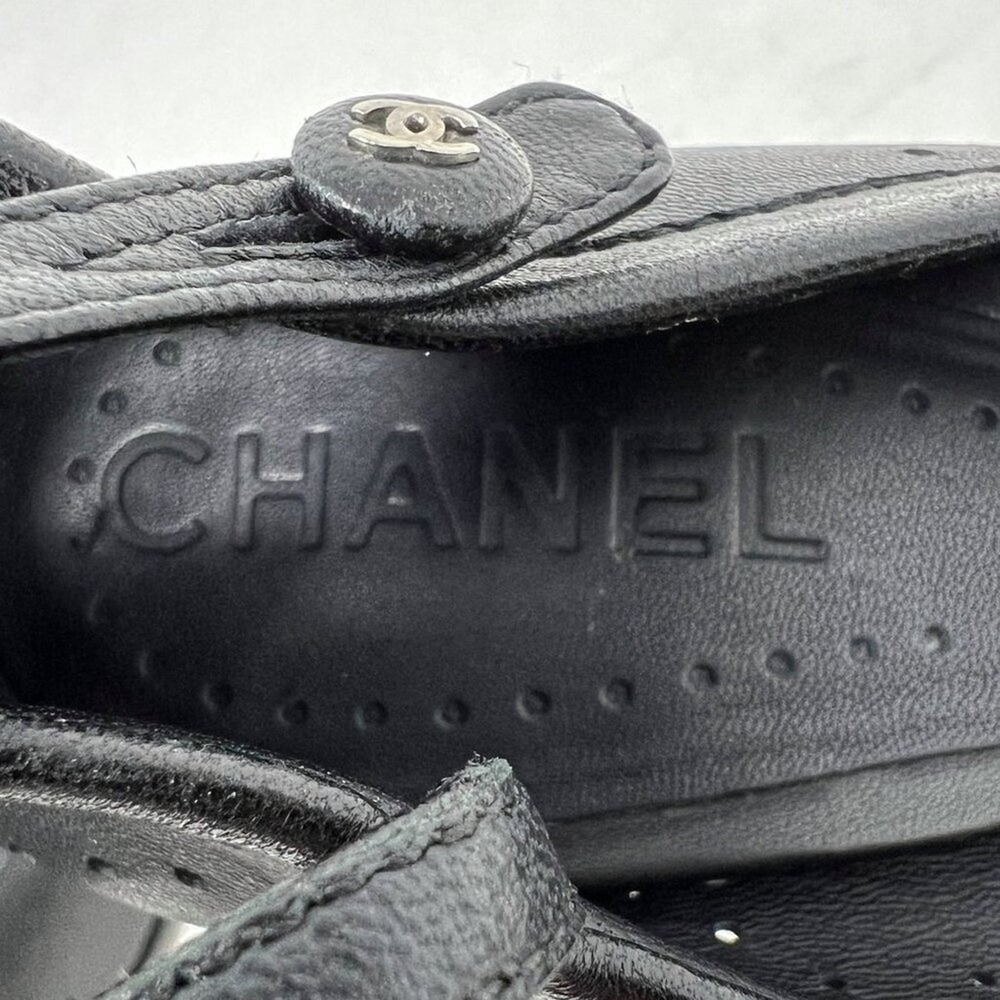 Chanel Black Leather Mary Jane Peep Toe Heels CC Pumps 41 - Picture 6 of 9